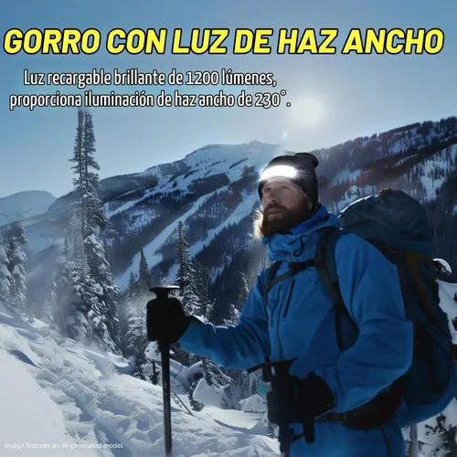 Vista 6 de Easymaxx Paquete de 2 Gorros con Linterna Frontal Recargable, 1200 Lúmenes LED Gorro con Luz de Haz Ancho Integrada, 6 Modos, Gorro de Invierno