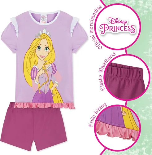 Vista 3 de Disney Conjunto de pijama para niñas, ropa de dormir de verano de La Bella y la Bestia, Rey León, Princesa, Stitch PJs de 2 piezas