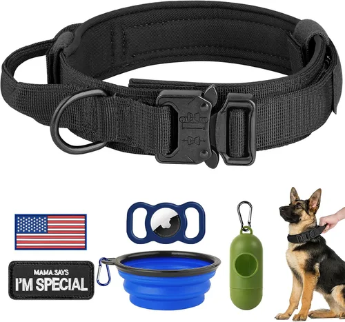 Vista 14 de HYDEME Collar táctico ajustable para perro, collar de nailon de entrenamiento militar con mango de control y hebilla de metal pesado para perros