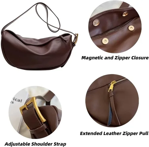 Vista 4 de Mudono Bolso cruzado para mujer, bolso de hombro grande de cuero, estilo casual, bolso cruzado tipo hobo ligero con media luna