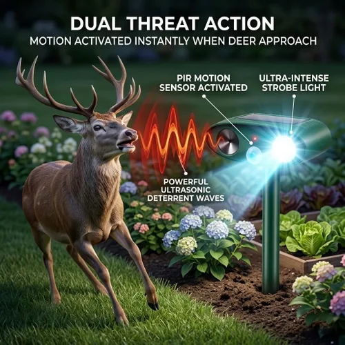 Vista 4 de Sonic Fortress Pro - Dispositivos repelentes de ciervos con carga USB, repelente solar ultrasónico de animales con sensor de movimiento y luz