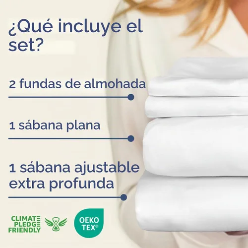 Vista 5 de Juego de sábanas de 4 piezas con bolsillos extra profundos de 400 hilos, 100% algodón, 4 piezas, transpirable y refrescante, juego de sábanas