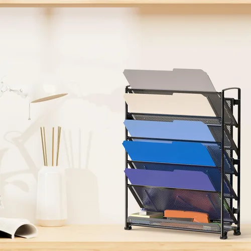 Vista 5 de Simple Houseware Organizador de documentos y cartas para montar en pared, de 6 niveles, negro