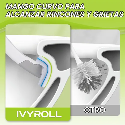 Vista 4 de IVYROLL - Varita limpiadora de taza de inodoro con 14 recambios, juego de cepillo de inodoro desechable con soporte, kit de varita de inicio