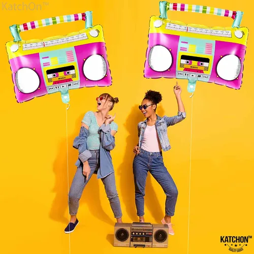 Vista 7 de KatchOn Juego de globos grandes Boombox de 22 pulgadas, decoraciones de fiesta de los años 90 y discoteca, globos de caja boom de los años 80