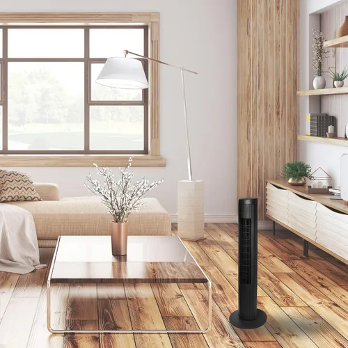 Vista 2 de Seasons Comfort Ventilador de torre oscilante de 40 pulgadas con control remoto y 3 ajustes de velocidad, oscilación de 55 grados, silencioso