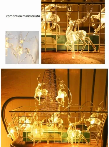 Vista 4 de Enfudid Tira de luces de Navidad con diseño de reno, 10 luces LED de color blanco cálido, funciona con USB, decoraciones de Navidad para regalos
