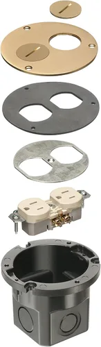 Vista 2 de Arlington FLB3520MB-1 Kit de caja redonda de suelo con tapa de latón y tapones roscados, para pisos instalados, 1 banda, latón metálico, paquete de 1