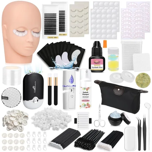 Vista 8 de Kits de extensiones de pestañas Tetutor para principiantes, kit de extensión de pestañas para principiantes con cabeza de maniquí de pestañas, kit