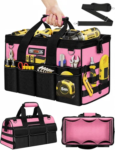Vista 9 de Bolsa de herramientas resistente de 18 pulgadas, organizador de caja de herramientas de 19 bolsillos, bolsa de herramientas portátil con asa suave