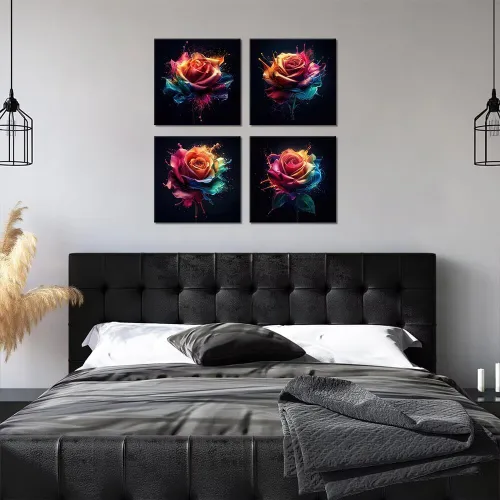 Vista 88 de Wall HDQ Arte de pared de flores para baño, dormitorio, sala de estar, decoración de pared azul y naranja, pintura floral, lienzo impreso, imagen