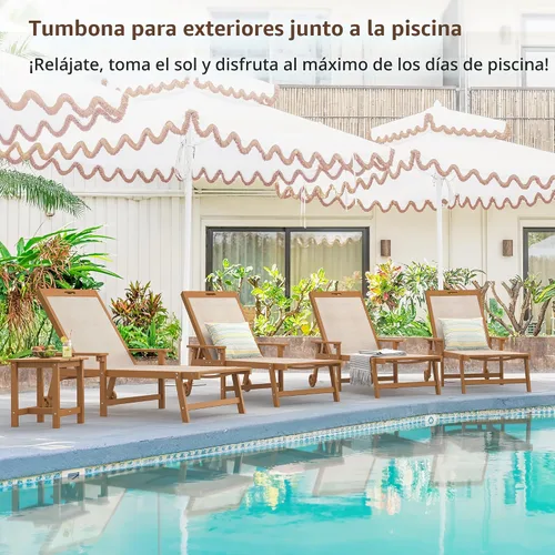 Vista 8 de LUE BONA Juego de 2 sillas de salón para exteriores, diván ajustable de Teca