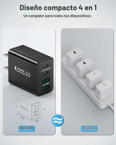 Vista 5 de Bloque de carga USB C, cargador de pared USB C de 40 W, adaptador de corriente PD de doble puerto, enchufe de pared QC USB C, bloque de carga rápida