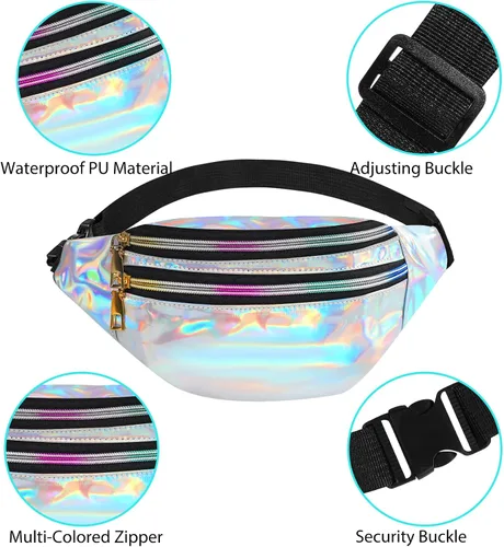 Vista 4 de ONUPGO Calentadores de piernas para mujer, accesorios de disfraces de los años 80, riñonera holográfica, calentadores de piernas de neón de punto
