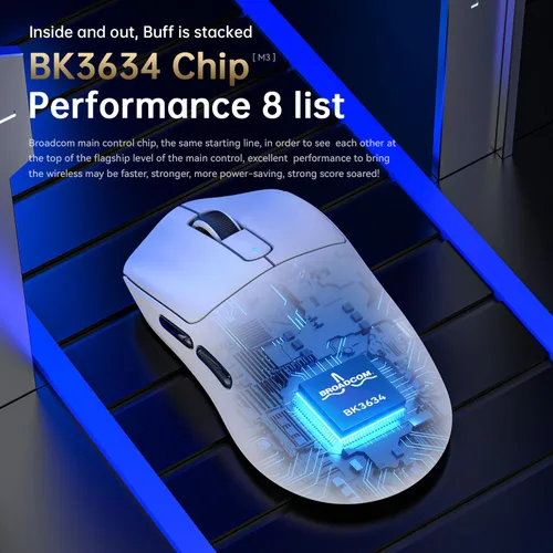 Vista 4 de MAMBASNAKE Mouse inalámbrico M3 para juegos con ligero 1.49 oz, sensor PixArt PAW3395 PRO 40K DPI, modo tri-2.4G/Bluetooth/cableado, micro
