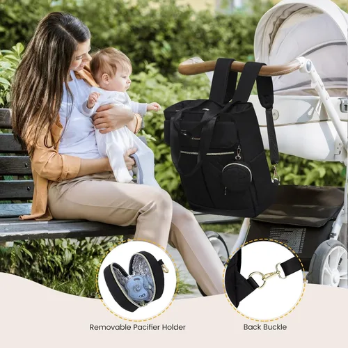 Vista 5 de LOVEVOOK Mochila para pañales con bolsillos aislados, bolsa de bebé para niñas y niños con cambiador, bolsa de pañales grande con funda para Negro