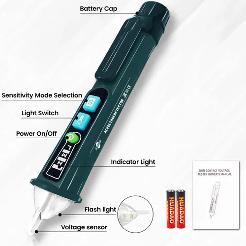 Vista 2 de Probador de Voltaje, X-XIANQI Probador Detector de Voltaje Sin Contacto, Pluma Probadora de Electricidad, Rango Dual 12V-1000V/48V-1000V, Probador