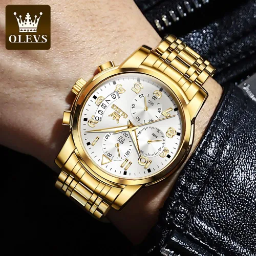 Vista 9 de OLEVS Reloj de pulsera ajustable de acero inoxidable impermeable con cronógrafo de cara grande reloj analógico de moda de negocios reloj de pulsera