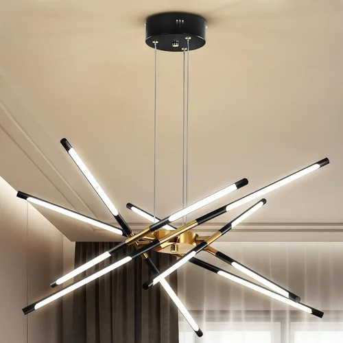 Vista 11 de Candelabro negro moderno, Candelabro Sputnik de 10 luces regulable enchufable, lámpara colgante de techo con instalación empotrada, lámpara colgante