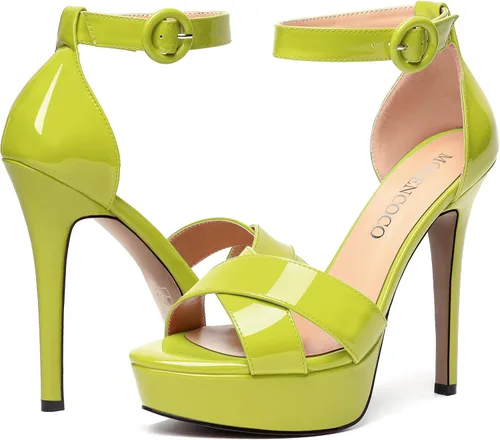 Vista 139 de MODENCOCO Sandalias de boda con correa de tobillo sexy para mujer, con plataforma y puntera abierta, tacón de aguja y tacón alto, zapatos de vestir