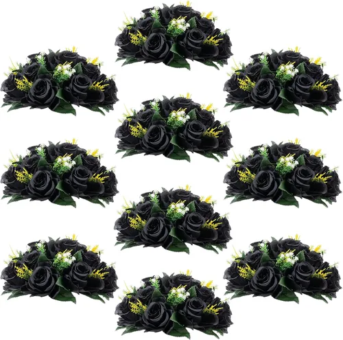 Vista 34 de Centros de mesa de flores para mesas de boda: decoraciones de mesa de Halloween, bolas de flores negras, centros de mesa para compromiso, ceremonia