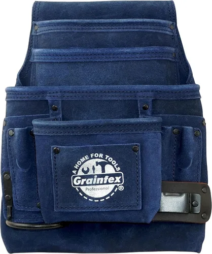 Vista 7 de Graintex Bolsa para clavos y herramientas de 10 bolsillos, bolsa de herramientas de cuero de gamuza, cinturón de herramientas para constructores