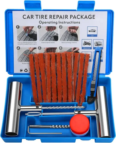 Vista 9 de Kit de reparación de neumáticos, juegos de 2-24 piezas, kit profesional resistente universal de emergencia para reparación de neumáticos planos