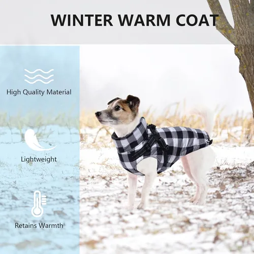 Vista 3 de Chaqueta de invierno para perro, abrigo impermeable para perro con arnés integrado, chaleco para cachorros, ropa para mascotas pequeñas con forro