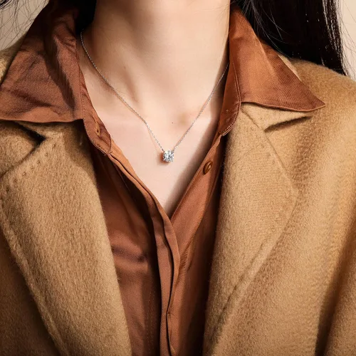 Vista 5 de S.Leaf - Collar con colgante de plata de ley con circonia cúbica y solitario, para mujer