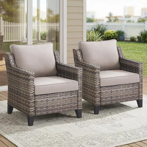 Vista 76 de Belord Sofá de patio exterior acolchado de 3 asientos de lujo de 6 pulgadas Cojín de mimbre marrón/beige de 6 pulgadas