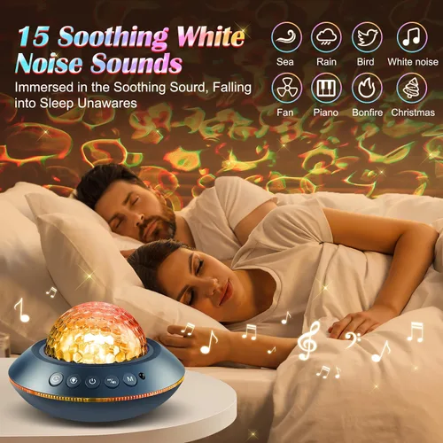 Vista 5 de Proyector de galaxia para dormitorio, ruidos blancos y proyector de luz nocturna Bluetooth, proyector de techo de cobertura completa de 360°