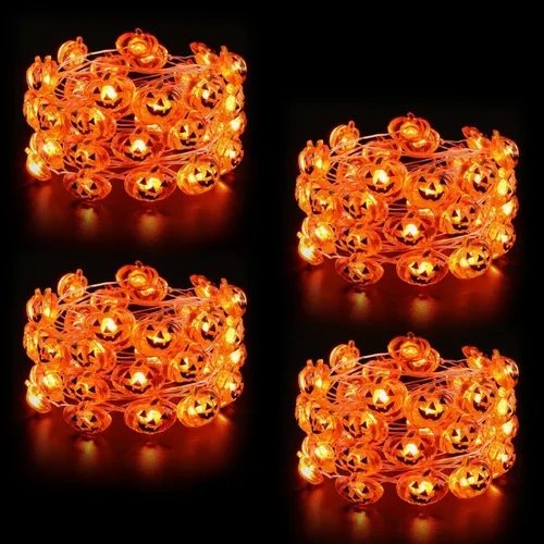 Vista 8 de Luces de calabaza de Halloween, paquete de 2 luces LED de calabaza que