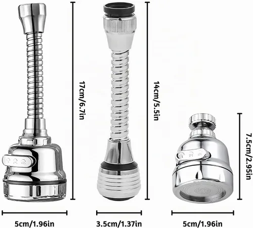 Vista 2 de 3 Piezas de Cabezal de Grifo de Cocina Aireador, Extensión de Grifo Ajustable de 3 Modos Giratoria de 360 Grados Cabezal de Grifo de Cocina