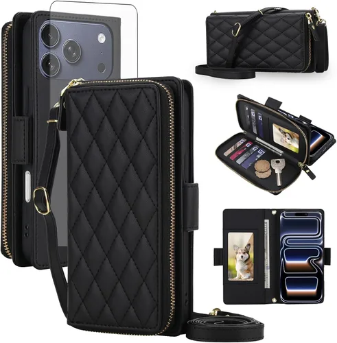 Vista 66 de Asuwish Funda compatible con iPhone 6/6s/7/8/SE 2020 2022 con cremallera y bloqueo RFID, protector de pantalla, correa cruzada i6 i7 i8 7s 8s SE2020