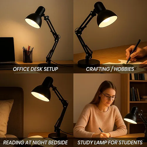 Vista 5 de Lámpara de escritorio de metal con abrazadera, brazo oscilante, lámparas de escritorio ajustables de arquitecto para oficina en casa, luces