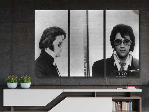 Vista 2 de Elvis Presley Police Mugshot - Lienzo decorativo enmarcado hecho a mano, varios tamaños (3 piezas, mediano)
