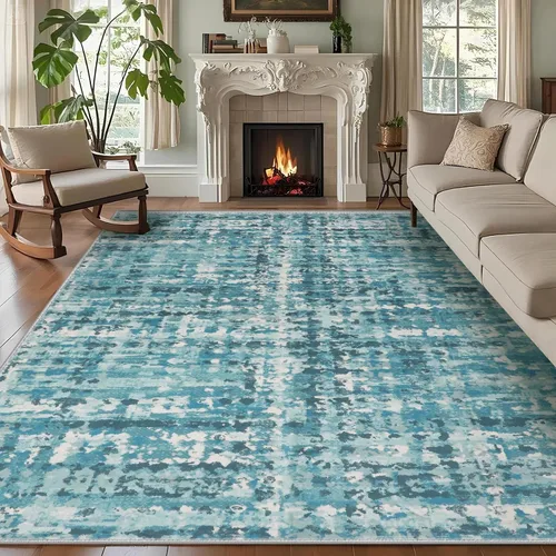 Vista 161 de Alfombra abstracta de 3 x 5 para sala de estar, dormitorio, entrada, color azul