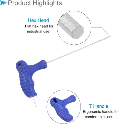 Vista 4 de Llave hexagonal con mango en T, hexagonal de 0.059 in, llave en T métrica de acero CR-V azul