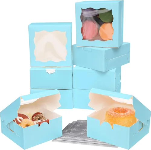 Vista 19 de Bakepacker 60 cajas de papel kraft para panadería con ventana de 6 x 6 x 3 pulgadas de grosor y resistentes cajas de pastelería de macarrones