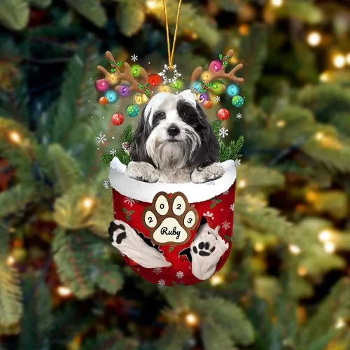 Vista 195 de Adornos personalizados de Pug cervatillo – Decoración personalizada para árbol de Navidad con patas de bolsillo de nieve