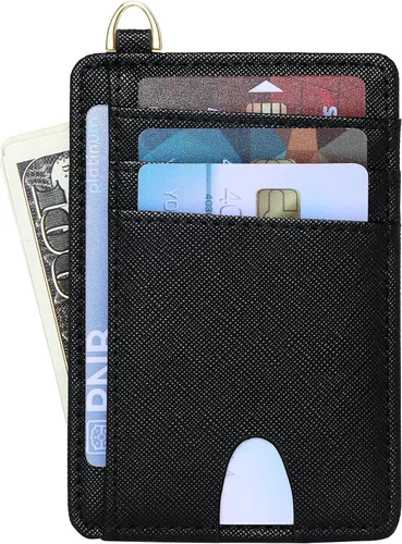 Vista 2 de Badiya Tarjetero delgado minimalista para tarjetas de crédito, bolsillo frontal con bloqueo RFID, estuche compacto para tarjetas con ventana