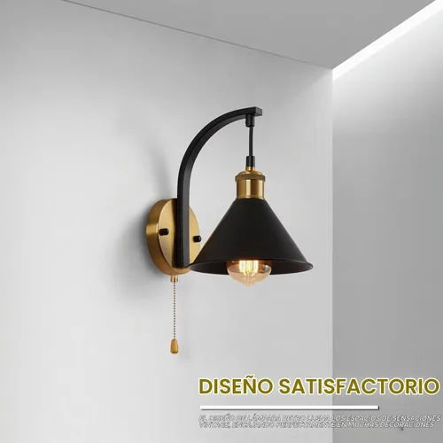 Vista 3 de Lightess Apliques de Pared Industriales con Interruptor de Cordón, Luz de Pared Montada Estilo Granja Negro, Accesorio de Iluminación de Pared