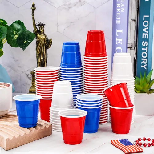 Vista 3 de Whaline 150 vasos de chupito de plástico patrióticos de 2 onzas para el 4 de julio, desechables, pequeños, rojo, blanco, azul, para fiesta de 250
