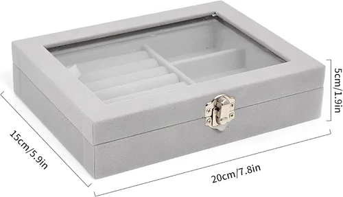 Vista 8 de Caja de almacenamiento de cristal de terciopelo para joyas, bandeja para anillos, aretes, organizador de anillos, collar y joyero