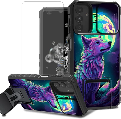 Vista 40 de Funda para teléfono Samsung Galaxy A15 5G con protector de pantalla con cubierta deslizante para cámara y soporte de doble capa híbrida resistente a