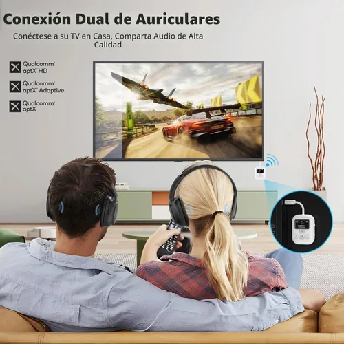 Vista 3 de 1Mii Transmisor Bluetooth 5.3 para Avión para Todos los Auriculares - Adaptador Bluetooth para TV - Conexión Dual - aptX Baja Latencia - Viaje