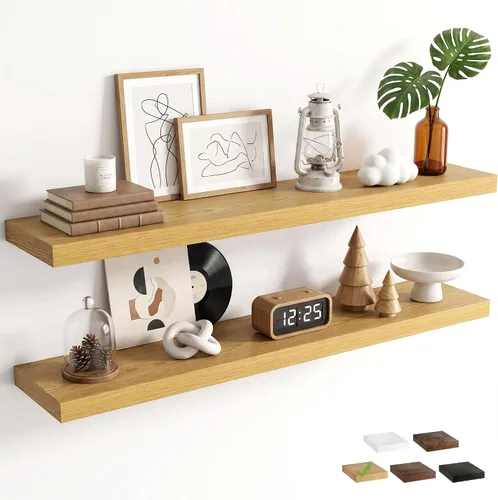 Vista 16 de Marsmiles 9.3 Inch Floating Shelves for Wall 2 Pack, 9.3" D Wood Grain Bathroom Shelves Black Finish