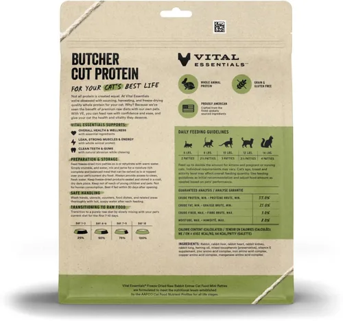 Vista 2 de Vital Essentials Alimento crudo liofilizado para gatos, mini empanadas de conejo, 8 onzas Soft, Complete Meal or Topper, Rehydrate, Made with 99%