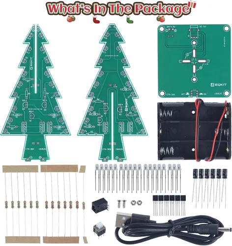 Vista 2 de Icstation - Kit para montar árbol de Navidad, 3D, con luces LED de 7 colores intermitentes para práctica de soldadura eléctrica.