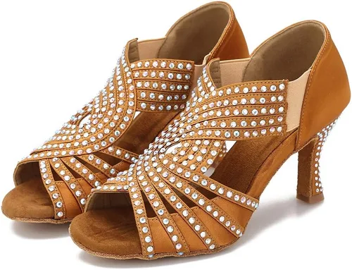 Vista 3 de Women Rhinestone Dance Shoes Ballroom Latin Salsa Bachata Performance Dance Dancing Shoes